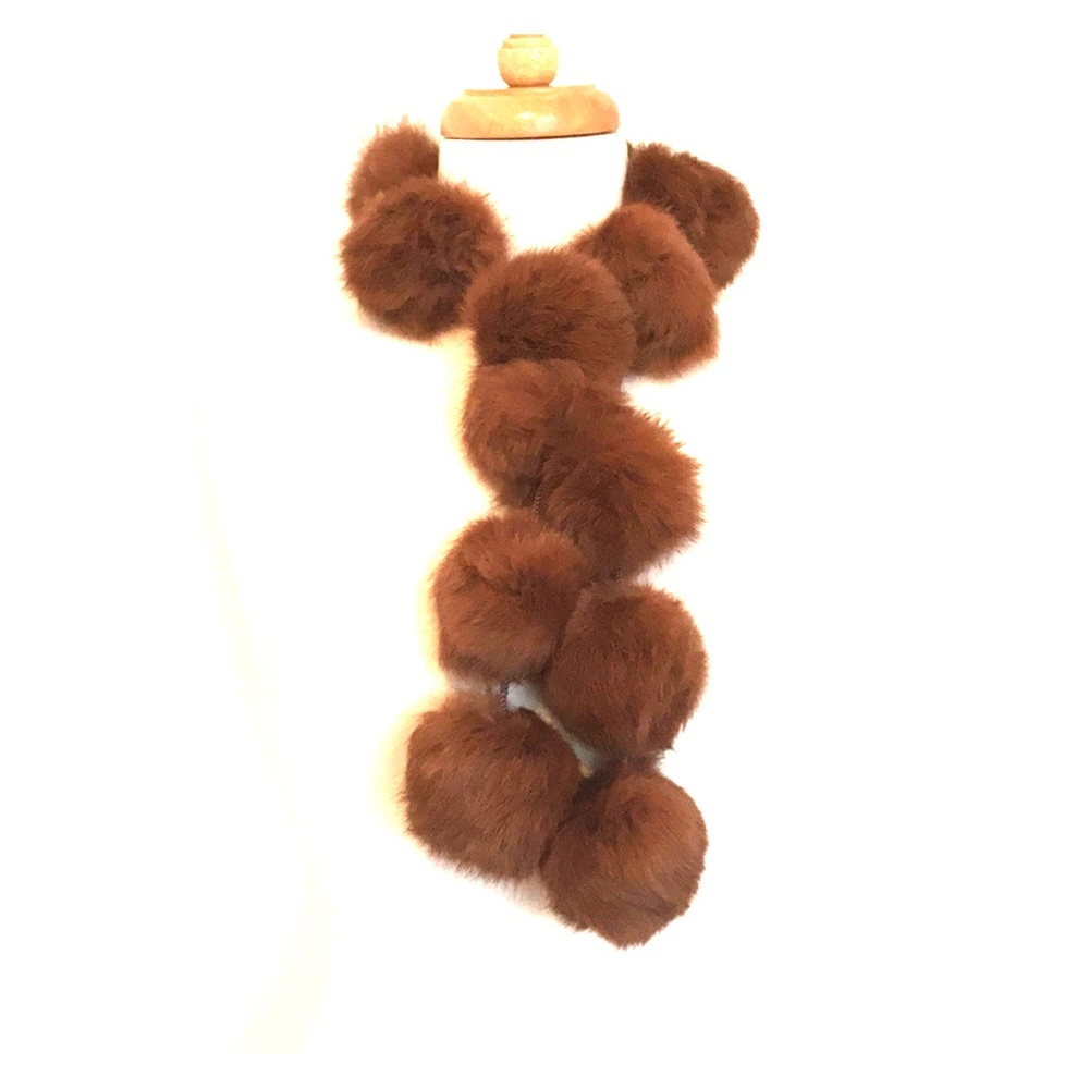 Cocoa Brown, genuine angora fur pom pom scarf